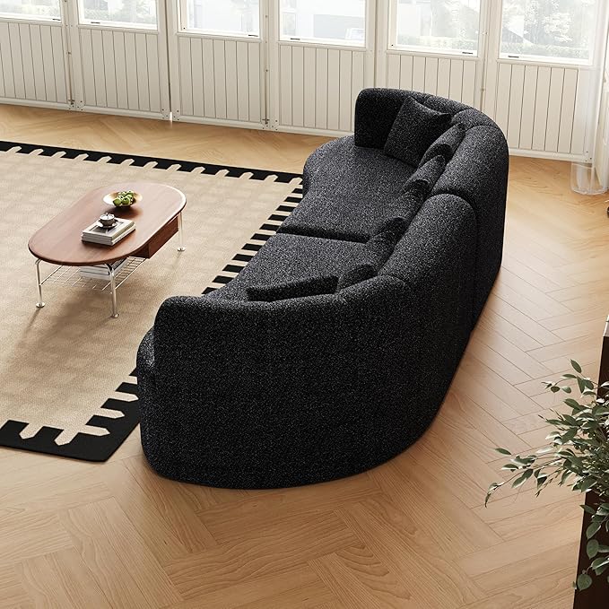 KEIKI 106.3 Curved Sectional Sofa Oversized Cloud Couch with 6 Pillows Deep Seat Sofa for Living Room Guest Bedroom No Assembly Required Black