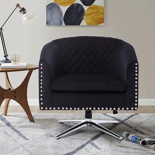 Swivel Barrel Chair Living Room Chair with Nailheads and Metal Base