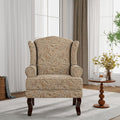 Lumibee High Back Accent Chair Comfy Armchair with Solid Wood Legs for Living Room Upholstered Accent Chair for Small Space Single Sofa Reading Chairs for Office-Paisley Brown
