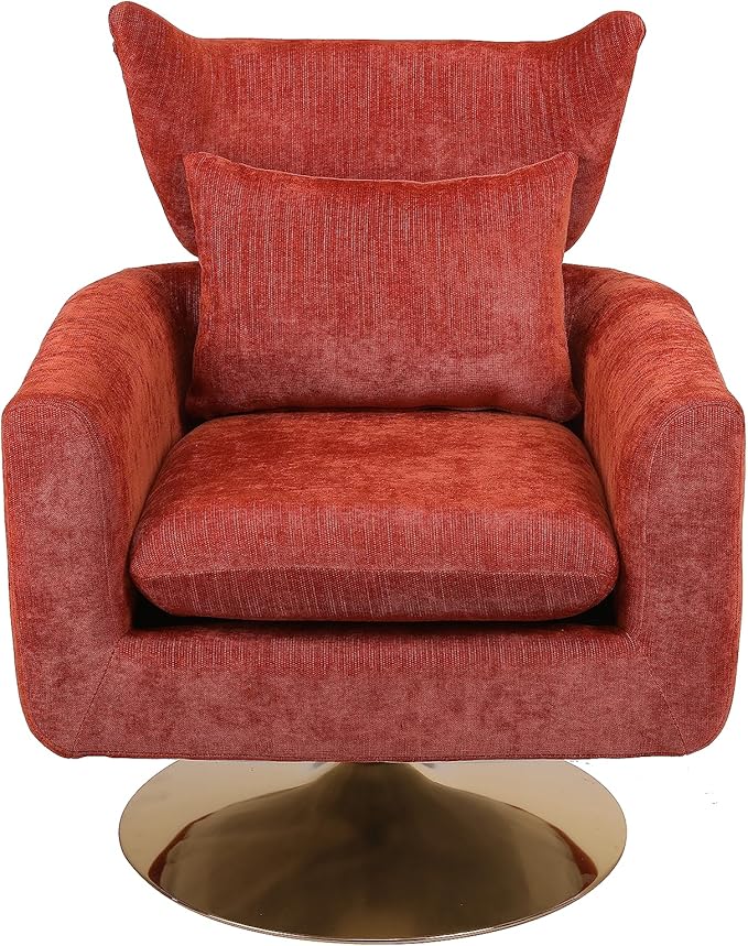 JOSHEN 360 Swivel Accent Chair IndoorModern Linen ArmchairComfortable Upholstered Lounge Chair with Metal Base for Living RoomApartmentOfficeOrange