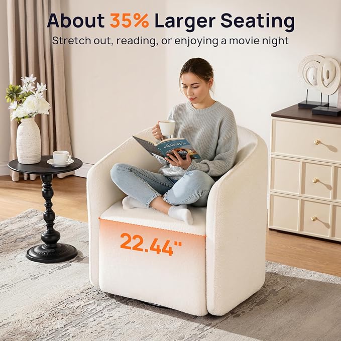 Oversized Boucle Swivel Accent Chair with 82L Hidden Storage 360° Swivel Barrel Chair for Living Room Small Space Bedroom Nursery Modern Comfy Cloud Armchair Single Sofa Cream White Sherpa&ampT