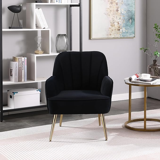 Modern Mid Century Chair Velvet Sherpa Armchair for Living Room Bedroom Office Easy Assemble(Navy)