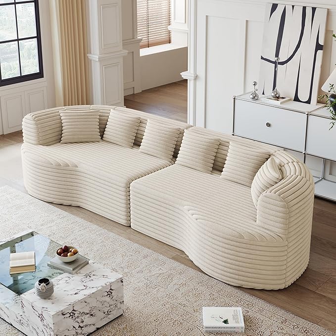 KEIKI 106.3 Curved Sectional Sofa Oversized Cloud Couch with 6 Pillows Deep Seat Sofa for Living Room Guest Bedroom No Assembly Required Beige