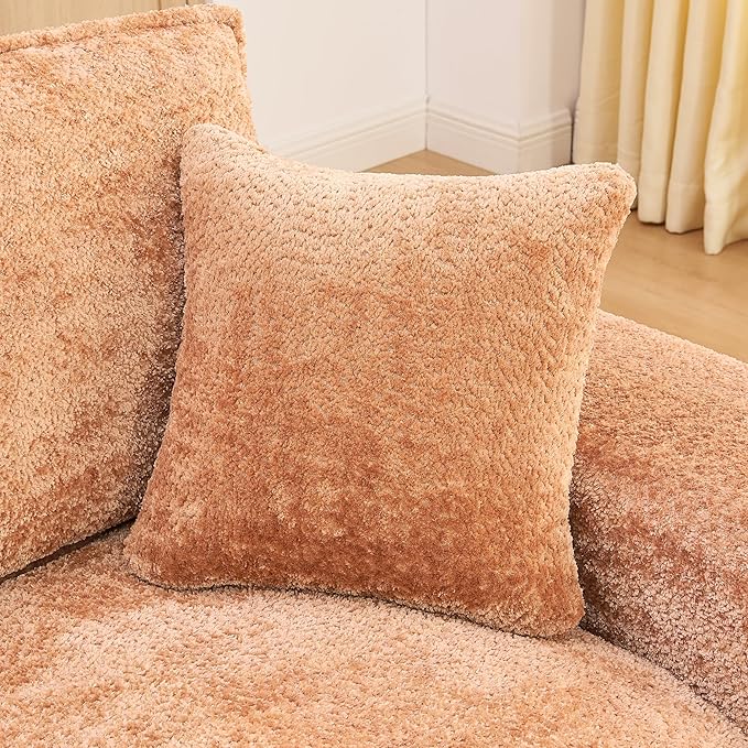 L-Shaped Boneless Modular Sectional Cloud Couches 7 Seat Modular Boucle Floor Foam Boneless Sofa Couch with Ottomans Headrest Pillows and Removable Cushions