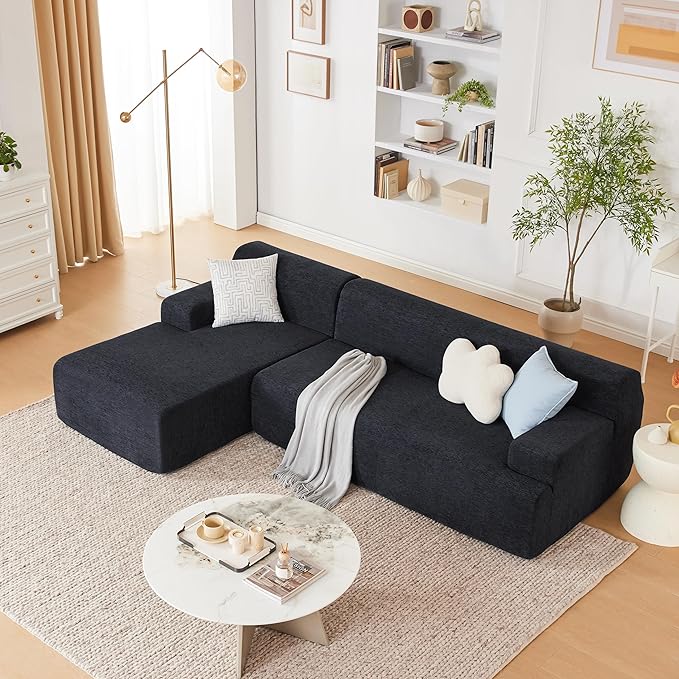 107 Modular Sectional Cloud Couch Boneless couches Sponge sectionals for Living Room High Density Sponges Sofa Modular L-Shape with Chaise Black
