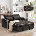 TTK 3-in-1 Convertible Velvet Sleeper Sofa Bed Pull-Out Loveseat with Adjustable Backrest USB Port &amp 2 Pillows Swivel Phone Stand &amp Storage Pockets Modern Futon Couch for Living Room (Brow