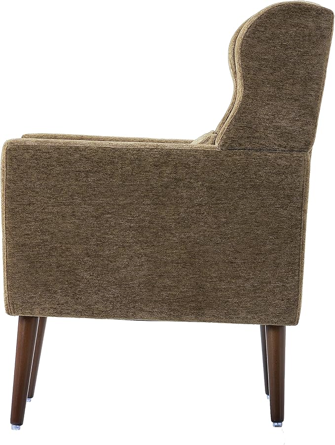 Modern Accent Chair Chenille Armchair for Living Room Upholstered Lounge Chair with Pillow Solid Wood Legs (Olive Green)