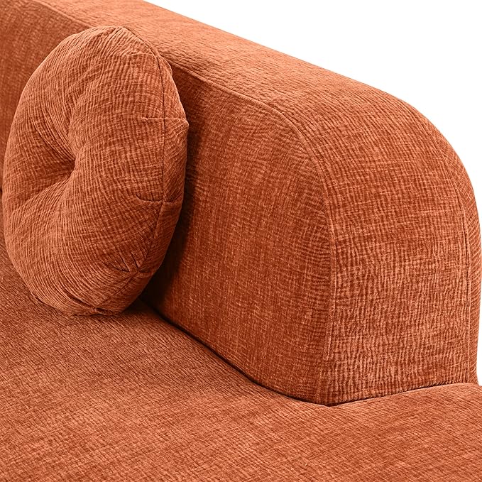 Mirod 122'' Extra Large Sectional Sofa Soft Fabric Upholstery Elegant Curved Design with Three Round Cushions Supportive Comfort Foam for Ultimate Relaxation(Orange@040)