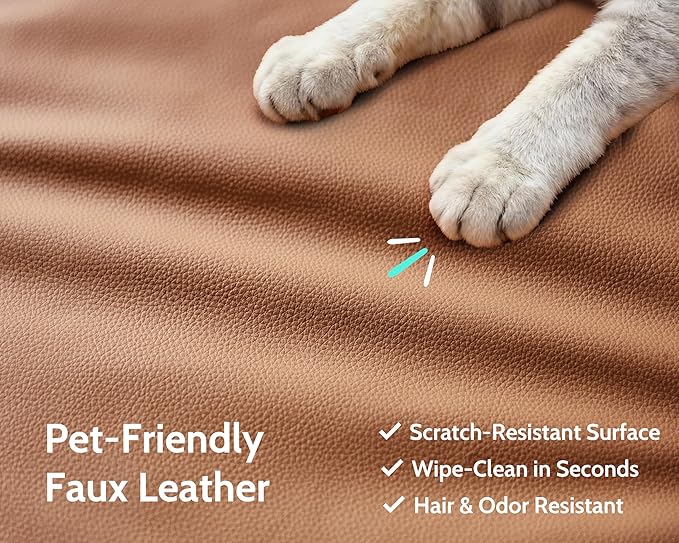 WEUP 130 Faux Leather Sectional Couch U Oversized Shaped Modular Sofa with Storage Ottoman Scratch Resistant Leather Sofa Spacious Deep Seat Mid Century Modern Couches for Living Room Brown