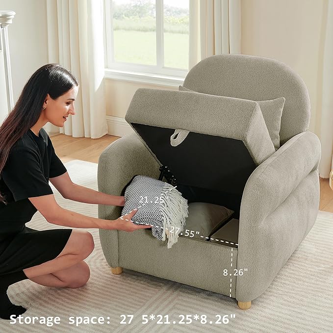 Accent Chairs Set of 2 Living Room Chairs in Chenille Fabric Modern Reading Chair with Storage Function for Living Room Apartment and Compact Spaces (Grey)