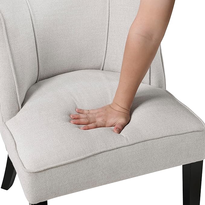 Lexicon Accent Chair Textured Fabric Upholstered Armless Seat with Solid Wood Legs Curved Back Comfy Side Chairs for Living Room/Bedroom/Office/Waiting Area Beige