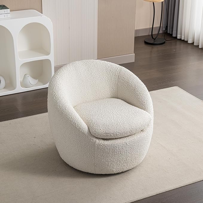 360°Swive Decorative ChairModern Comfortable Barrel Chair Reading Chairs for Living RoomBedroomDressing RoomCream White Teddy