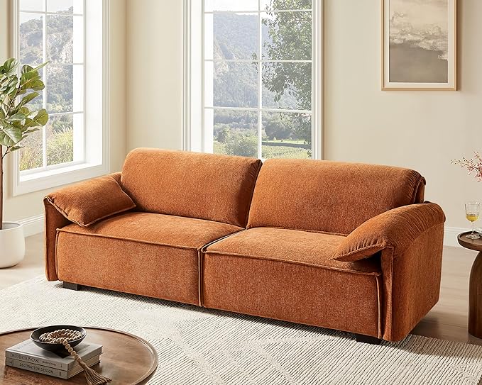 VANOMi 92.9 Sofa Couch for Living Room Modern Comfy 3-Seater Cloud Sofas Chenille Small Couches for Small Spaces Upholstered Deep Seat Couch for Bedroom Apartment (Curry)