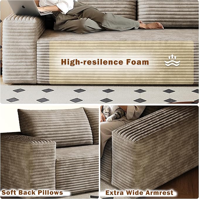63 Small Cloud Loveseat Sofa in a Box Comfy Corduroy 2-Seater Boneless Couch Modern Deep Seat Sofa for Small Spaces Living Room &amp Apartment No Assembly Required (Camel 63 inch) | Memory Foam