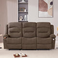 Oversized Recliner Sofa with Heat and Massage Wall-Hugger Reclining Sofa with Cup Holders and USB Port Big Large 3-Seater RV Recliner Couch Sofa for Living Room (Fabric Brown)
