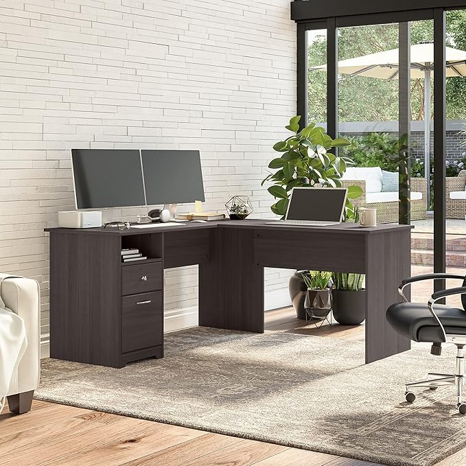 Bush Furniture Cabot 60W L Shaped Computer Desk with Drawers Heather Gray