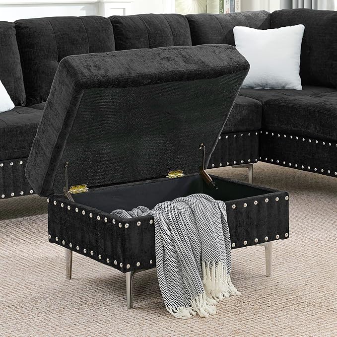 ERYE 102-Inch L-Shaped Corner Sectional Sofa Chenille Upholstered Tufted Corner Sofa Couch with Storage Ottoman and Nailhead DecorModern L-Shaped Convertible Couches