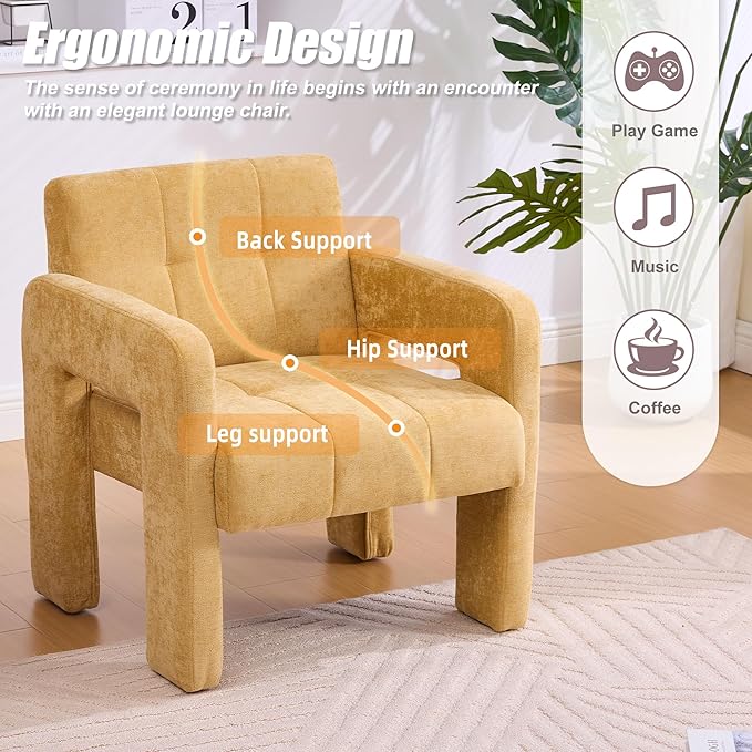 Classic Chenille Conversation ChairModern Minimalist ArmchairElegant Comfortable Accent Chair for Living RoomBedroomStudyOfficeMustard Yellow