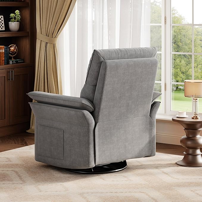 GarveeHome Power Recliner Chair 270 °Swivel Rocking Glider with USB Charging Port Chenille Upholstered Fabric and Double-Layer Armrests Nursery Chair for Living Room Nursery (Ash)