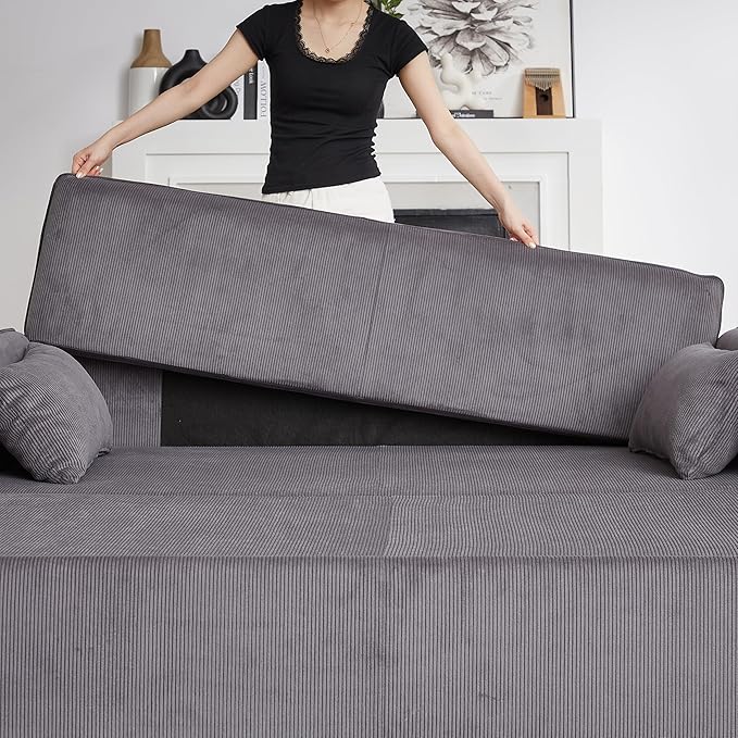 Ball &amp Cast 66 Convertible Sofa Bed3-in-1 Corduroy Loveseat Sleeper Pull Out Couch Bed with Pillows and Side Pockets Deep Seat Comfy Sofa Couches for Living RoomApartmentGrey