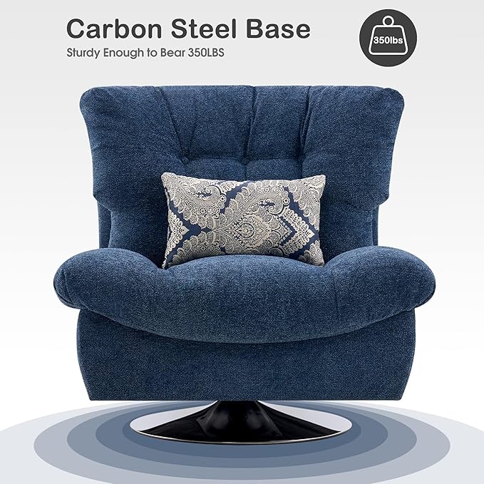 MCombo Swivel Accent Chair Modern Tufted Upholstered Armless Chairs Wide Seat Single Sofa Chair for Living Room Bedroom LW753 (Blue)