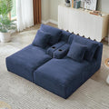Oversized Double Chaise Lounge Chair Indoor Fluffy Upholstered Corduroy Sofa Bed with Throw Pillows Comfy Sleeper Deep Seat Sectional Loveseat Sofa Couch for Living Room (Blue)