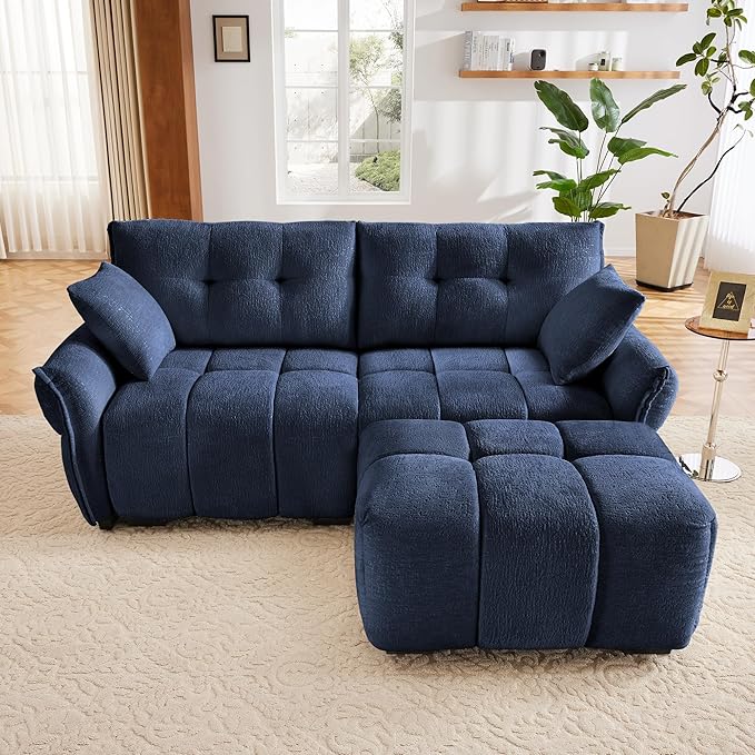 Mikibama Oversized Modular Sectional Sofa with Ottoman78Chenille L-Shaped Couch with FootrestModern 2 Seater Couches for Living RoomComfy Love Seat with Deep Seat for Small SpacesApartment(Blue)