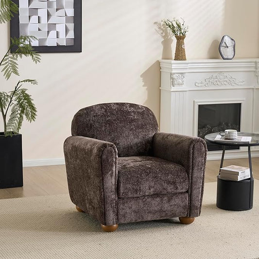 Christopher Knight Home Peysz Modern Accent Chair Chenille Upholstered Armchair with Rounded Wooden Legs Comfortable Single Sofa Soft Cushion Seating Lounge Chair Indoor Dark Brown