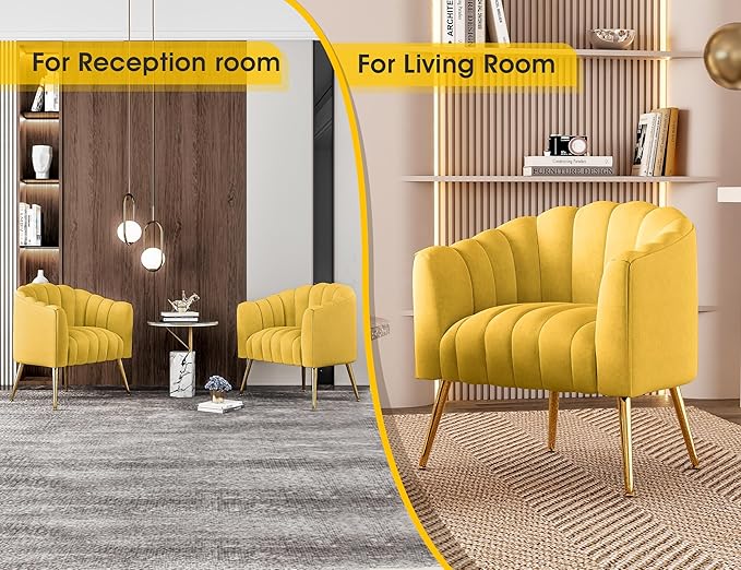 Oversized Pumpkin Couch Accent Chair Modern Comfy Velvet Upholstered Barrel Chairs Luxury Single Sofa Armchair for Living Room Waiting Room Office and Vanity (Yellow)