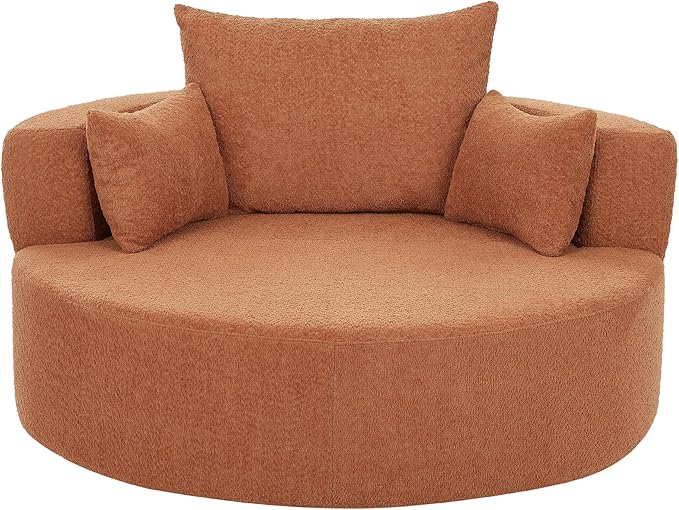 360° Swivel Chair Accent Chair with 3 Removable Pillows Modern Chenille Fabric Barrel Chair Swivel Round Sofa Chair for Living Room Bedroom Office and Hotel