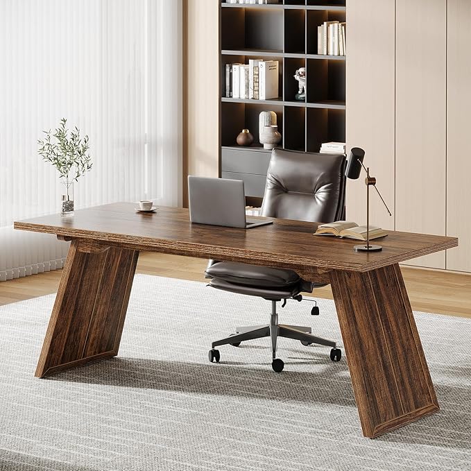 Tribesigns 70.87-Inch Executive Desk Large Office Computer Desk with Slanted Legs Modern Simple Study Writing Table Workstation for Home Office Rustic Brown