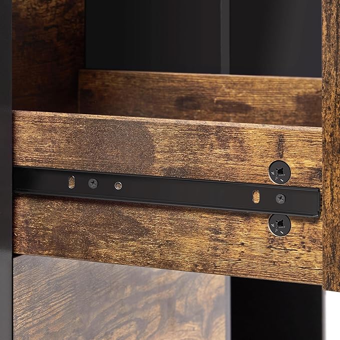 Topeakmart 2 Drawer File Cabinet for Letter Size A4 Size Large Mobile Lateral Filing Cabinet Printer Stand with 4 Storage Compartments for Home Office (Black/Rustic Brown)