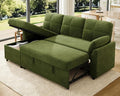 Jocisland Sofa Bed Sleeper Sofa with Storage Chaise Convertible Couch Bed with Pull Out l Shaped Couch for Living Room Linen Geen