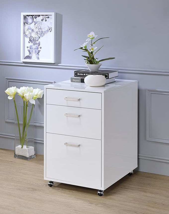 Acme Coleen Mobile File Cabinet in Glossy White