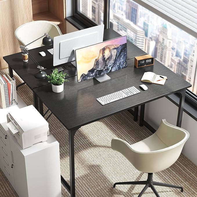 Huuger Modern Simple Office Desk 40 Inch Gaming Desk with Storage Black Metal Frame Large Legroom