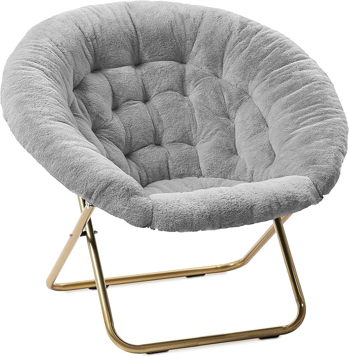 Milliard Saucer Chair for Adults Teens &amp Kids Light Grey Faux Fur XL Circle Chair for Bedroom Dorm &amp Gaming Foldable Comfy Accent Seat for Small Spaces Folding Moon/Mushroom/Round Style