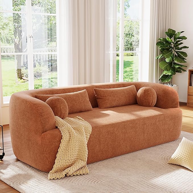 86 Curved Cloud Couch Curved SofaBoneless Couch Upholstered Sofa with Pillows No Assembly with High-Density Foam 3-Seater Luxury Modern Compressed Sofa ChenilleOrange