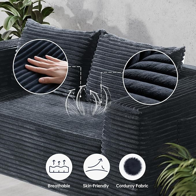 TeQsli Loveseat Sofa 71 Foam Sofa in a Box Plush Corduroy Deep Seat Couch No Assembly Needed Modern Sofa for Compact Living Rooms Apartments and Offices