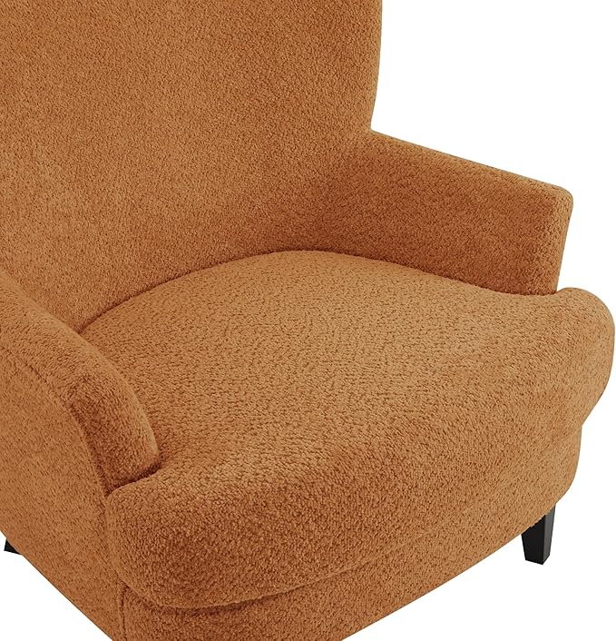 Christopher Knight Home Winnie Boucle Upholstered Wingback Accent Chair and Ottoman Footrest Living Room Lounge Chair and Ottoman Set Bedroom Comfy Reading Chair with Footrest Stool Caramel Orange