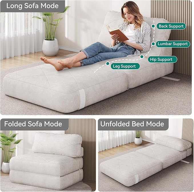 YITAHOME Folding Sofa BedNew Upgrade Resilient Pocket Spring Cushion-Fold Out Chair Bed Convertible Lazy Sleeper Chair with Back SupportComfy Floor Sofa Lounge for Living Room Bedroom Beige