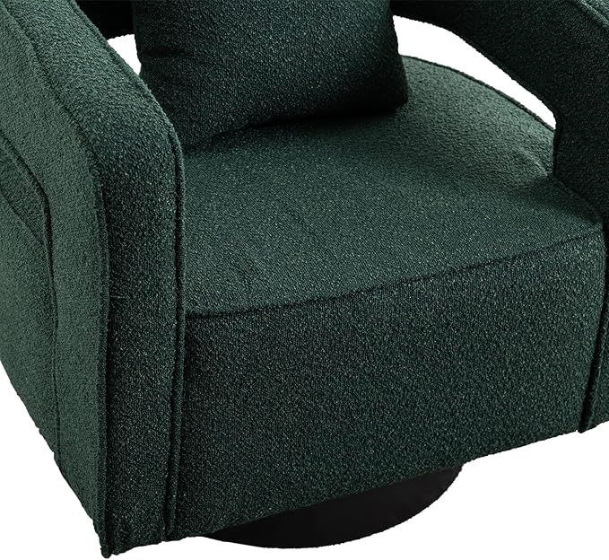Mid Century Modern Boucle Swivel Accent Chair 2 Pack Comfy Open Back Sofa Chair with Black Wood Base for Nursery Bedroom Living Room Club Swivel Lounge Chairs (2pcs Chair Green)
