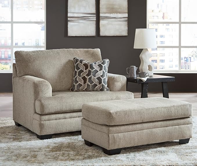 Signature Design by Ashley Stonemeade Casual Upholstered Oversized Chair with 1 Toss Pillow Light Brown