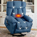 Power Lift Recliner Chair for Elderly Big and Tall Lift Chair with Massage and Heat for Living Room Fabric Electric Recliner Chairs with 4 Side Pockets USB Charge PortBlue