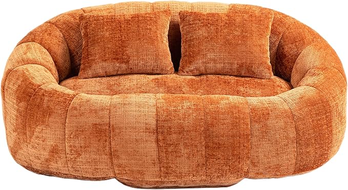 GDFStudio Colomt Lounge Chair Upholstered Lazy Sofa Chair 2 Seater Couch Comfort Chenille Loveseat Ready to Use Bean Bag Chair Soft Seating Lounge Reading Sofa for Living Room Bedroom Organge