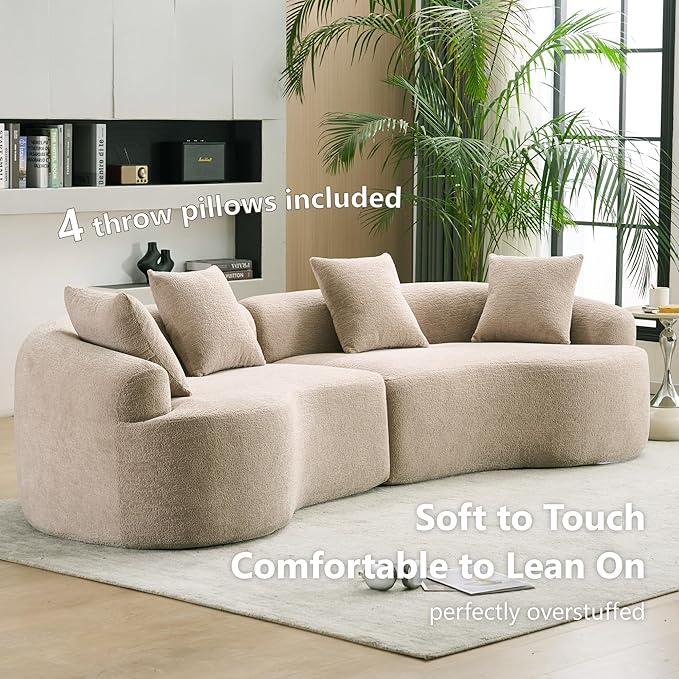 110'' Modern Curved Sofa Sectional Arc 4-Seater Foam Couch Compressed in-a-Box Boneless Cloud Couch with Extra-Deep-Wide Seats in Comfortable Chenille No Assembly Apricot Taupe