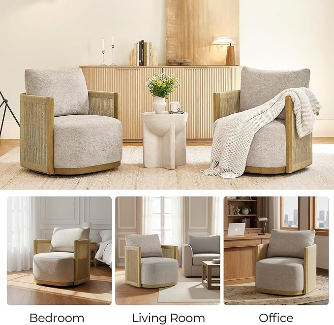 CHITA Braid Swivel Accent Chairs Modern Comfy FSC Certified Armchair with Paper Cord &amp Wood Frame for Living Room and Bedroom Fully Assembled - Mink