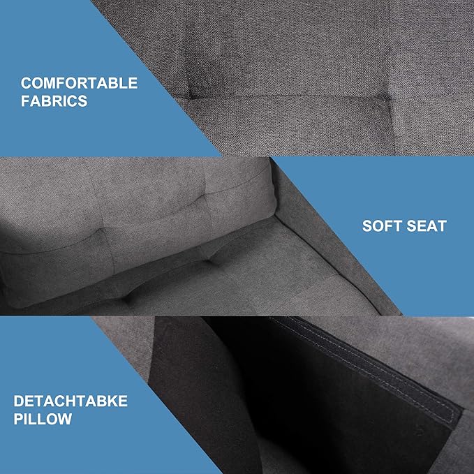 STHOUYN Mid Century Modern Fabric Accent Chair with Arms Armchair Comfy Reading Chair for Living Room Office Studio Chair Single Sofa Recliner Couch Bedroom Grey