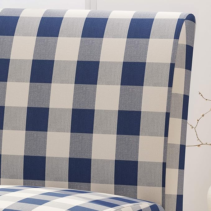 Christopher Knight Home Kendal Accent Chair Upholstered Farmhouse-Style Blue Checkerboard Matte Black Rubberwood Legs 29.2D x 22.5W x 32H in