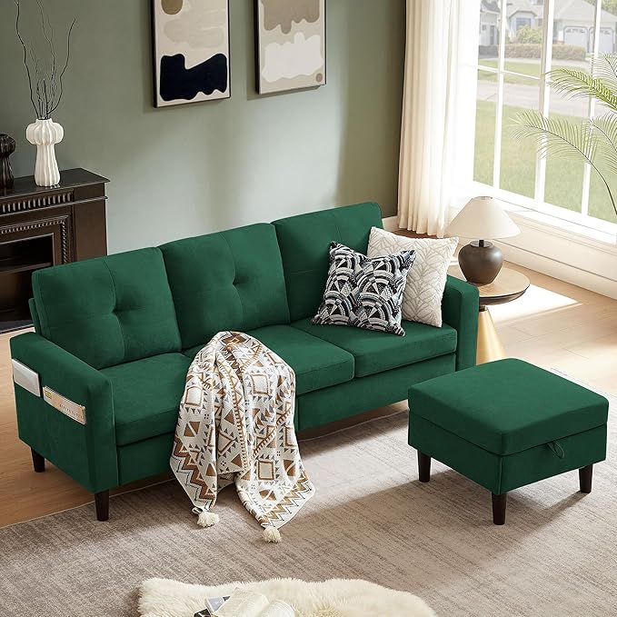 79 Convertible Sectional Sofa Small L Shaped 3 Seat Couch with Storage Chaise and Side Pocket Modern Linen Fabric Reversible Sofa Couches for Living Room Apartment and Small Space