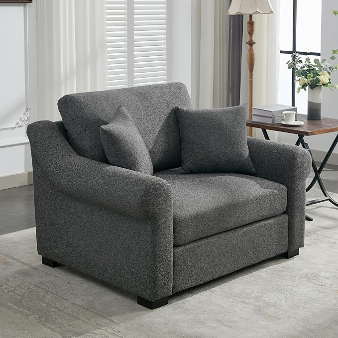 Modern Chenille Oversized Armchair 44.5 Wide Accent Chair Luxurious Chenille Fabric Single Sofa Chair with Pillows and Wide Armrests Living Room Apartment Offices (Grey-44.5'')